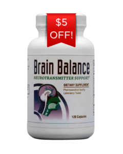 Brain Balance supplement bottle with discount tag.